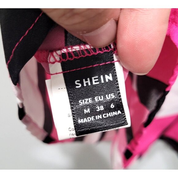Shein Geometric Pink & Black V-Neck Camisole Top Adjustable Straps Size M - Picture 2 of 7